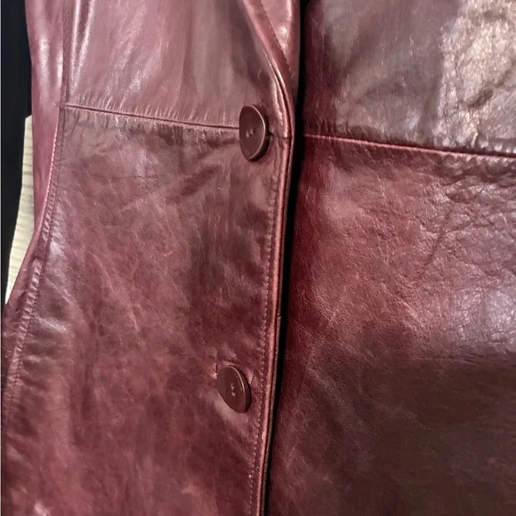 90s/Y2K Wilsons Pelle Studio Oxblood Red Genuine Leather 2-Button Blazer - Picture 4 of 10